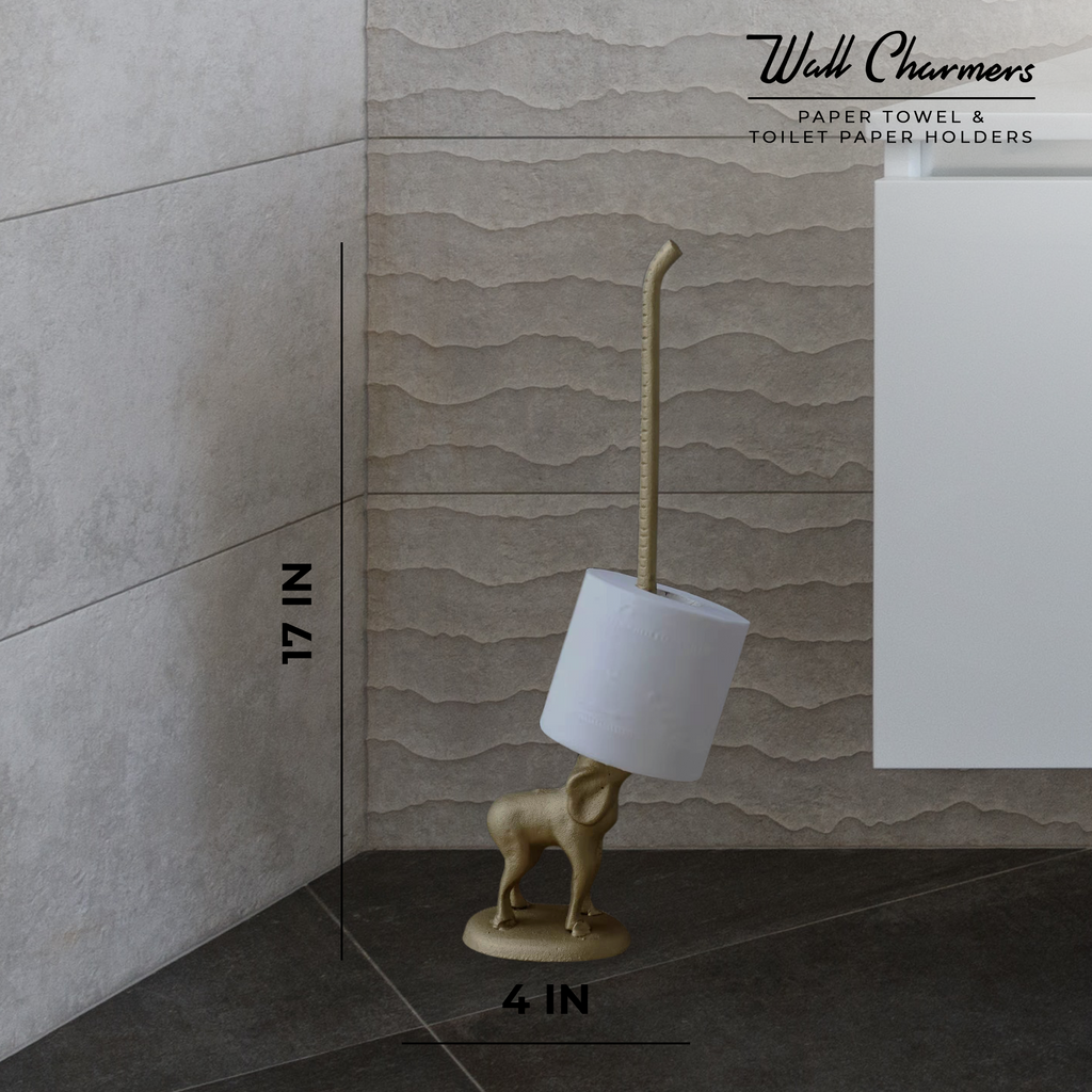 Gold Elephant Paper Towel Holder & Toilet Paper Stand - 17' Gusseisen Freistehende Küche & Badezimmer Dekor, Heavy No-Tip Holder