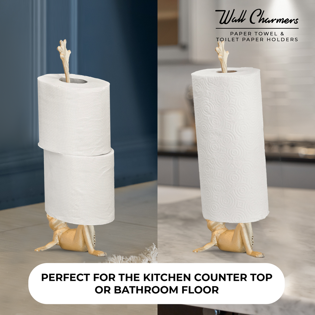 Gold Frog Toilette Papierhalter & Papierhandtuch Stand - 16.5' Gusseisen Freistehende Badezimmer oder Küchentheke Dekor, Schwer, No-Tip Base