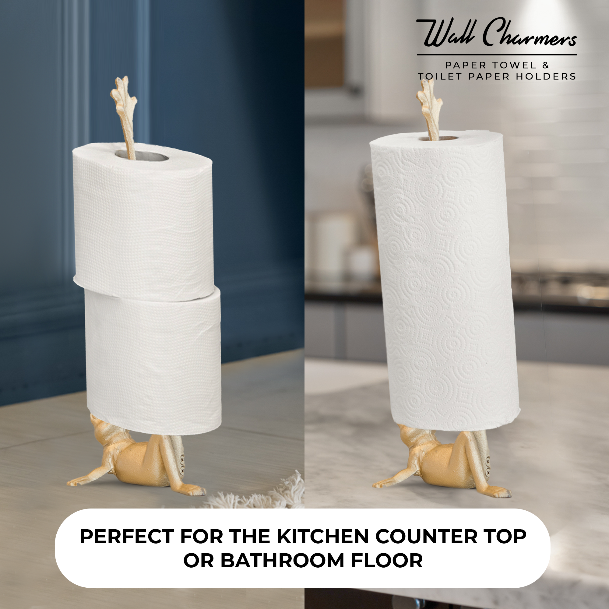 Gold Frog Toilette Papierhalter & Papierhandtuch Stand - 16.5' Gusseisen Freistehende Badezimmer oder Küchentheke Dekor, Schwer, No-Tip Base