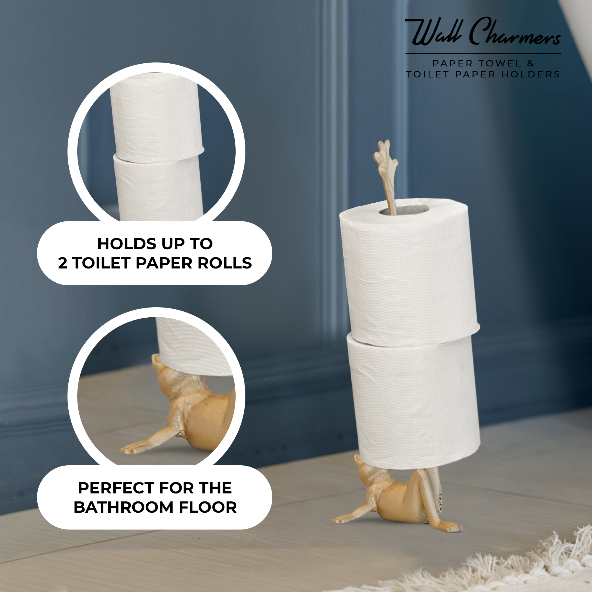 Gold Frog Toilette Papierhalter & Papierhandtuch Stand - 16.5' Gusseisen Freistehende Badezimmer oder Küchentheke Dekor, Schwer, No-Tip Base