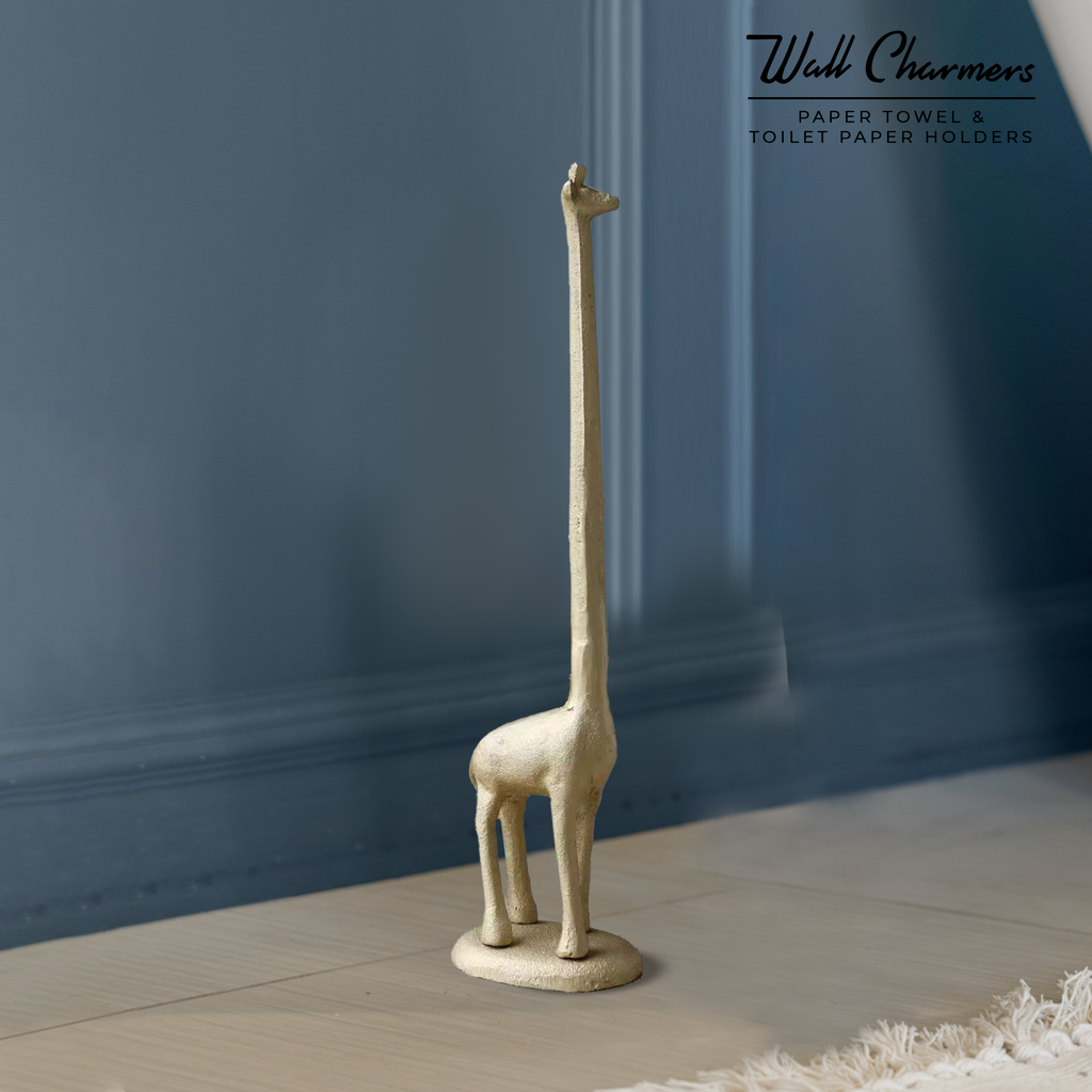Gold Giraffe Papier Handtuchhalter & Toilettenpapierständer - 16.5' Gusseisen Freistehende Küche & Badezimmerdekoration, schwere No-Tip-Halterung