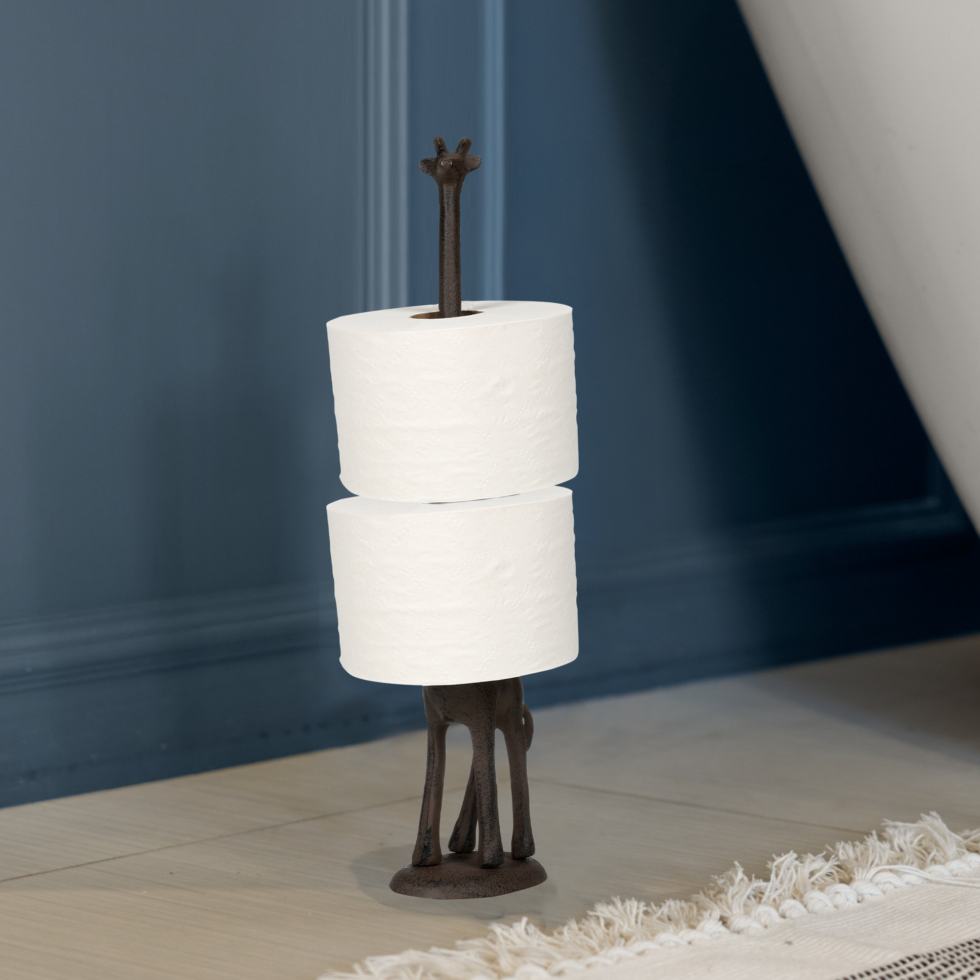 Rustic Giraffe Paper Towel Holder & Toilet Paper Stand - 16.5' Gusseisen Freistehende Küche & Badezimmer Dekor, schwere No-Tip Holder