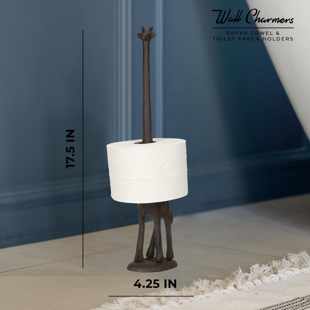 Rustic Giraffe Paper Towel Holder & Toilet Paper Stand - 16.5' Gusseisen Freistehende Küche & Badezimmer Dekor, schwere No-Tip Holder