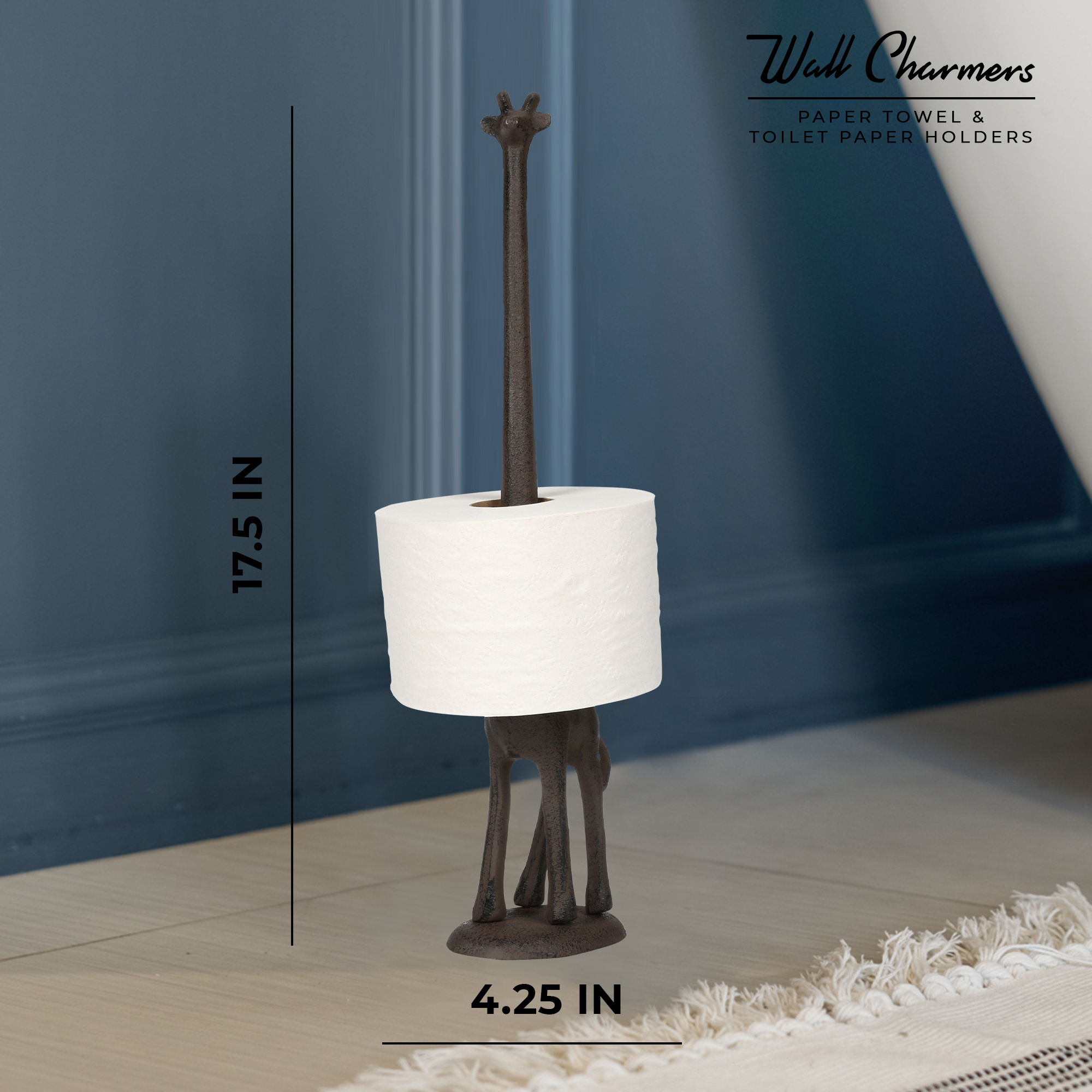 Rustic Giraffe Paper Towel Holder & Toilet Paper Stand - 16.5' Gusseisen Freistehende Küche & Badezimmer Dekor, schwere No-Tip Holder