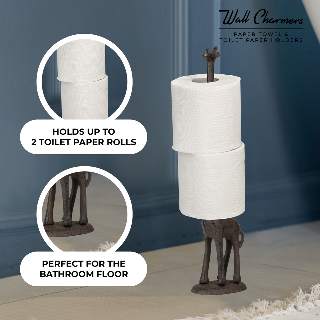 Rustic Giraffe Paper Towel Holder & Toilet Paper Stand - 16.5' Gusseisen Freistehende Küche & Badezimmer Dekor, schwere No-Tip Holder