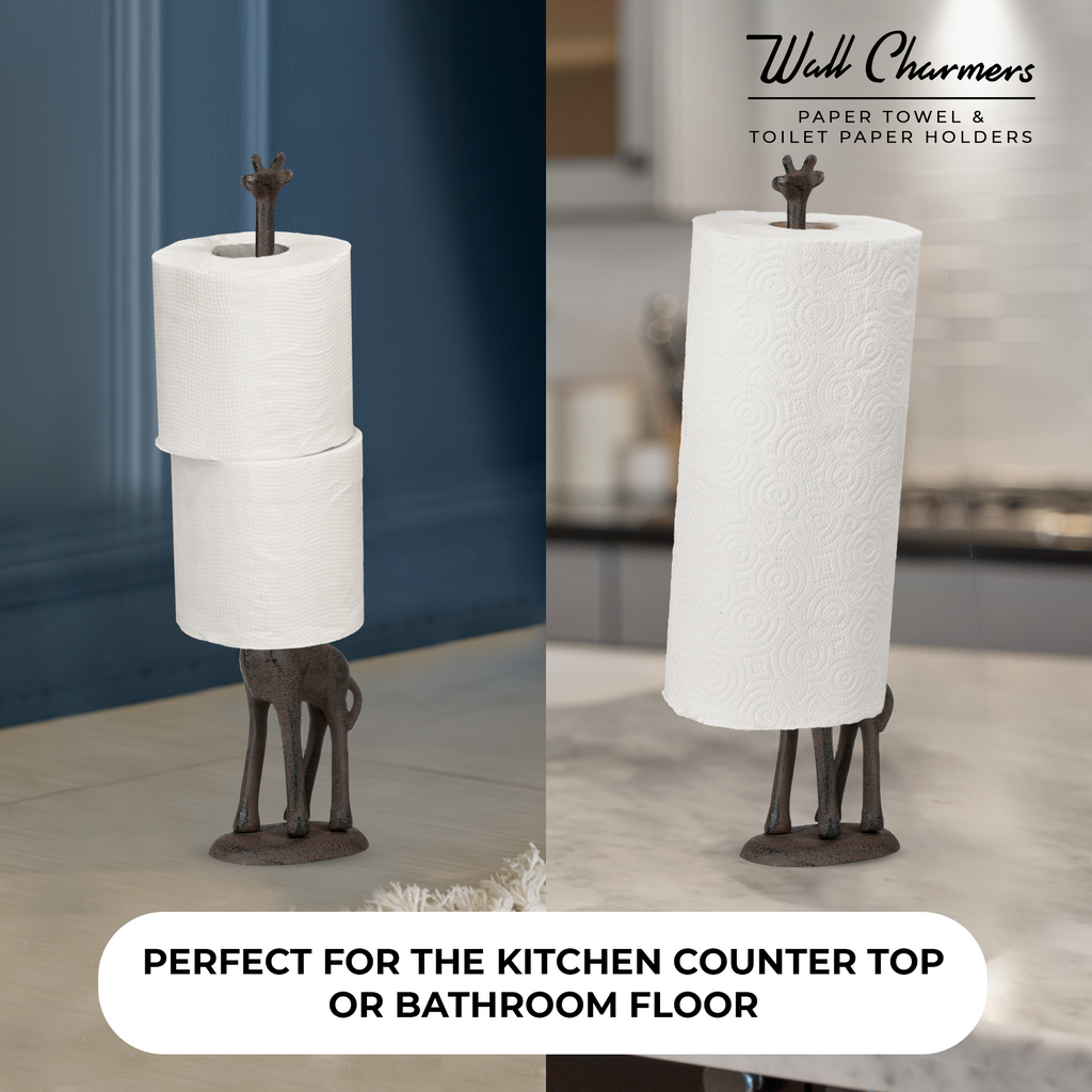 Rustic Giraffe Paper Towel Holder & Toilet Paper Stand - 16.5' Gusseisen Freistehende Küche & Badezimmer Dekor, schwere No-Tip Holder