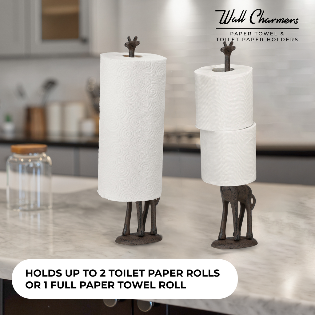 Rustic Giraffe Paper Towel Holder & Toilet Paper Stand - 16.5' Gusseisen Freistehende Küche & Badezimmer Dekor, schwere No-Tip Holder