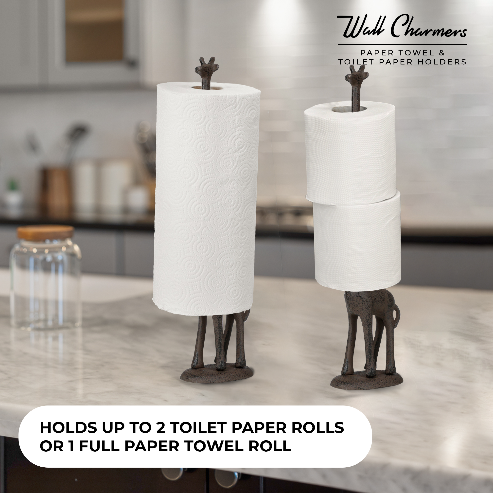 Rustic Giraffe Paper Towel Holder & Toilet Paper Stand - 16.5' Gusseisen Freistehende Küche & Badezimmer Dekor, schwere No-Tip Holder