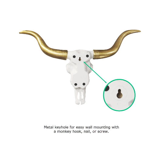 Weiß + Gold Mini Faux Longhorn Skull, 20'