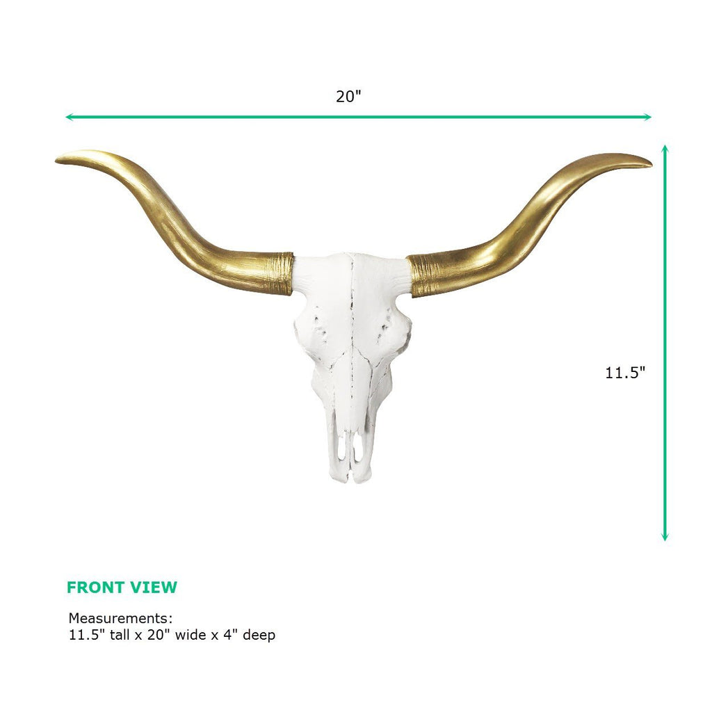 Weiß + Gold Mini Faux Longhorn Skull, 20'