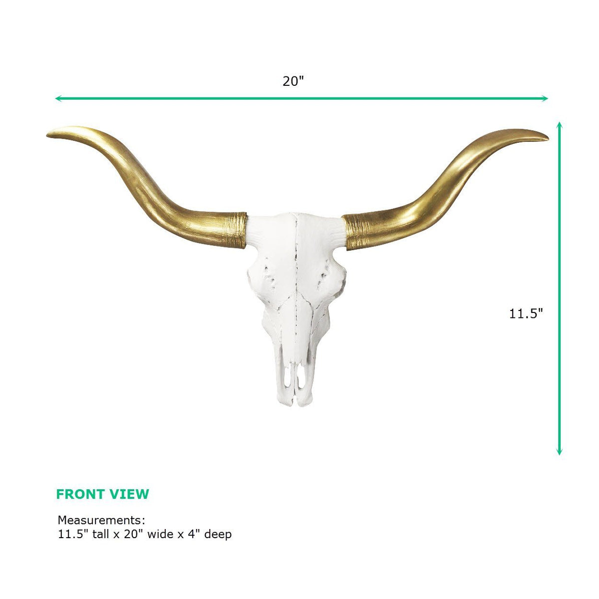 Weiß + Gold Mini Faux Longhorn Skull, 20'