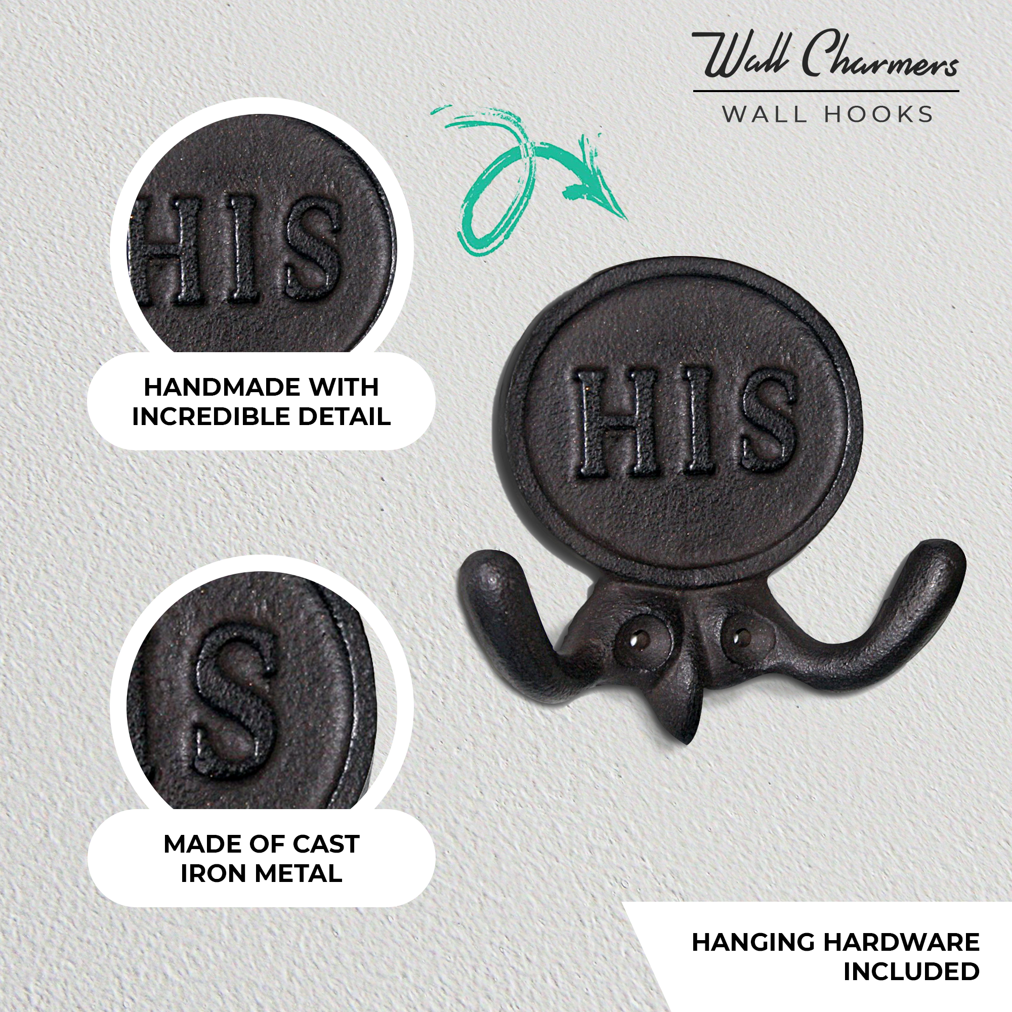 2er-Set 'His & Hers' Handtuchhaken - 5.8' Rustic Gusseisen Badezimmerwandhaken