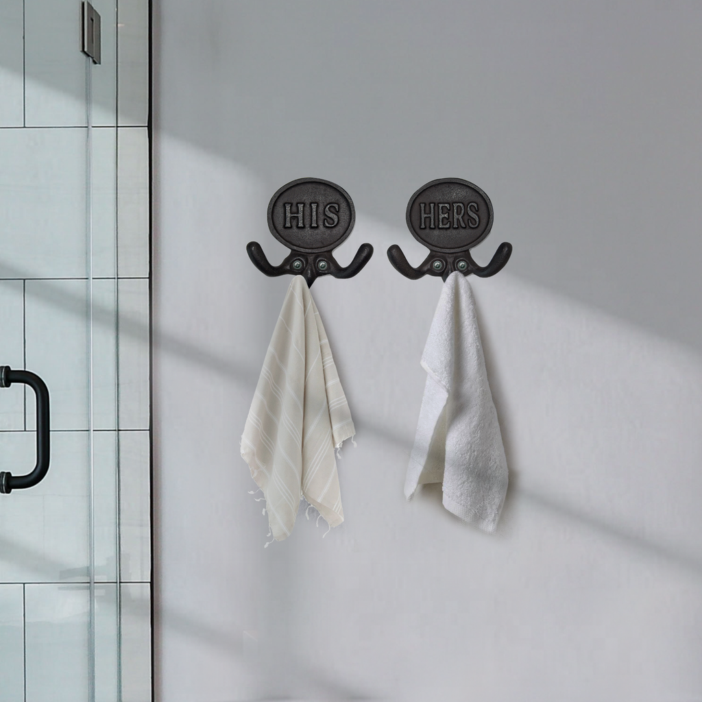 2er-Set 'His & Hers' Handtuchhaken - 5.8' Rustic Gusseisen Badezimmerwandhaken