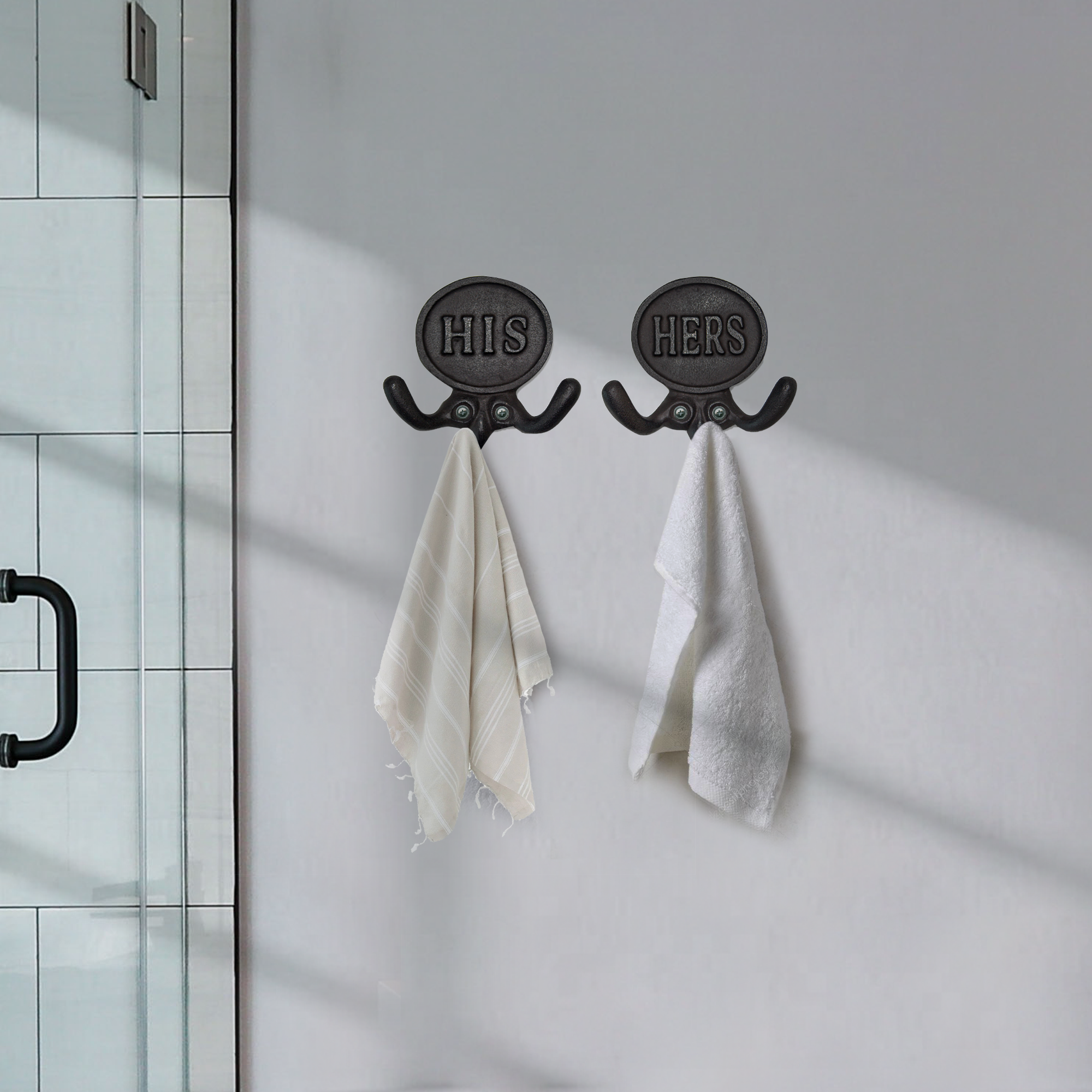 2er-Set 'His & Hers' Handtuchhaken - 5.8' Rustic Gusseisen Badezimmerwandhaken