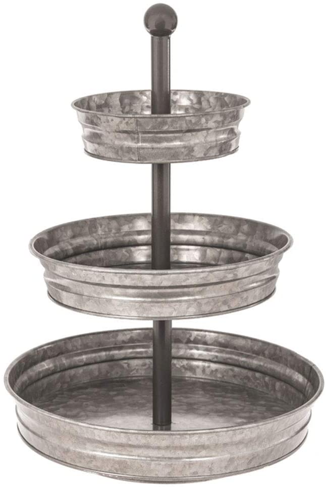 3 Tier Galvanized Round Metal Tray, 18'
