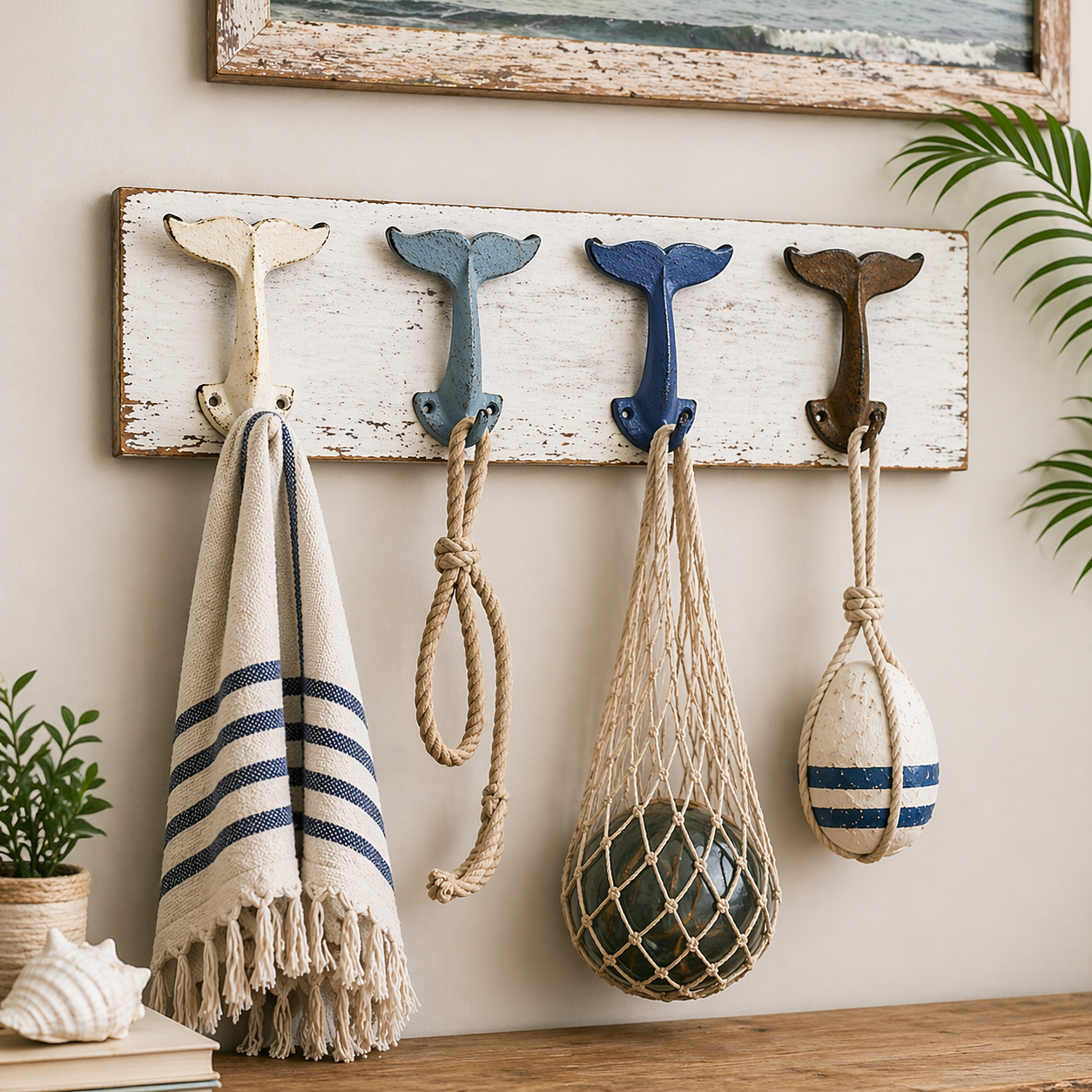 4er-Set Walschwanzwandhaken - Gusseisen Nautical Beach House Dekor